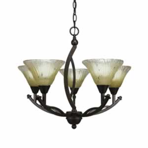 Bow 5 Light Chandelier Shown In Bronze Finish With 7" Amber Crystal Glass