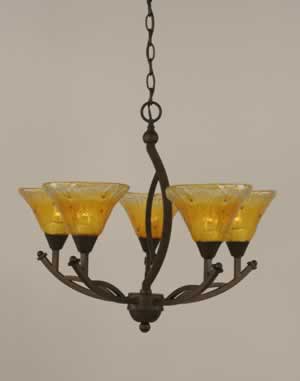 Bow 5 Light Chandelier Shown In Bronze Finish With 7" Gold Champagne Crystal Glass