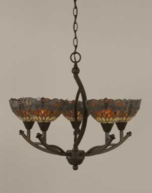 Bow 5 Light Chandelier Shown In Bronze Finish With 7" Amber Dragonfly Tiffany Glass