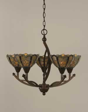 Bow 5 Light Chandelier Shown In Bronze Finish With 7" Paradise Tiffany Glass