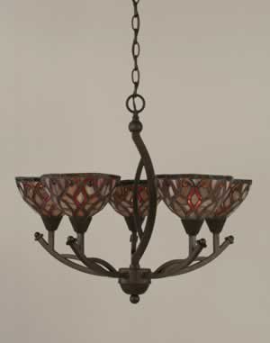 Bow 5 Light Chandelier Shown In Bronze Finish With 5.5" Persian Nites Tiffany Glass