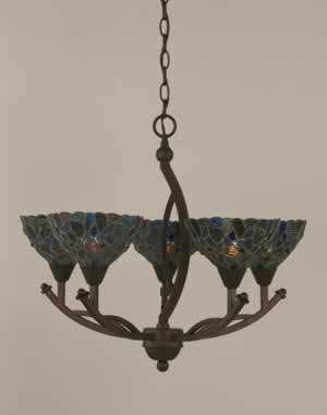 Bow 5 Light Chandelier Shown In Bronze Finish With 7" Persian Nites Tiffany Glass