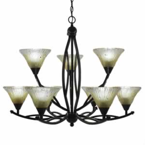 Bow 9 Light Chandelier Shown In Black Copper Finish With 7" Amber Crystal Glass
