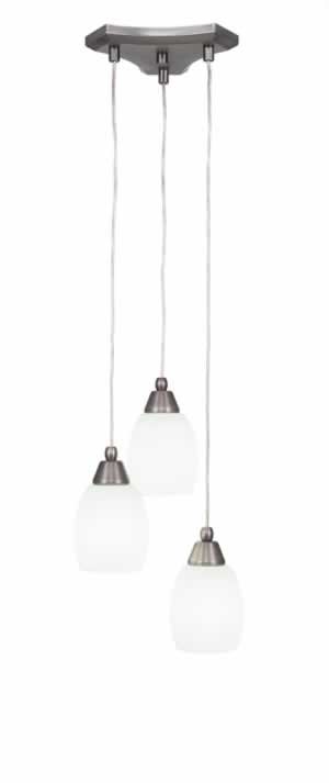 Europa 3 Light Multi Mini Pendant Shown In Brushed Nickel Finish With 5" White Linen Glass