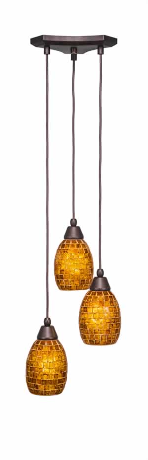 Europa 3 Light Multi Mini Pendant Shown In Bronze Finish With 5" Mosaic Glass