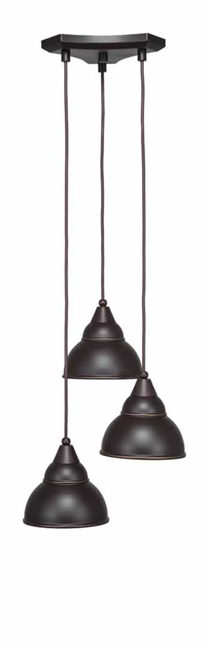 Europa 3 Light Multi Mini Pendant Shown In Dark Granite Finish With 7" Double Bubble Metal Shades