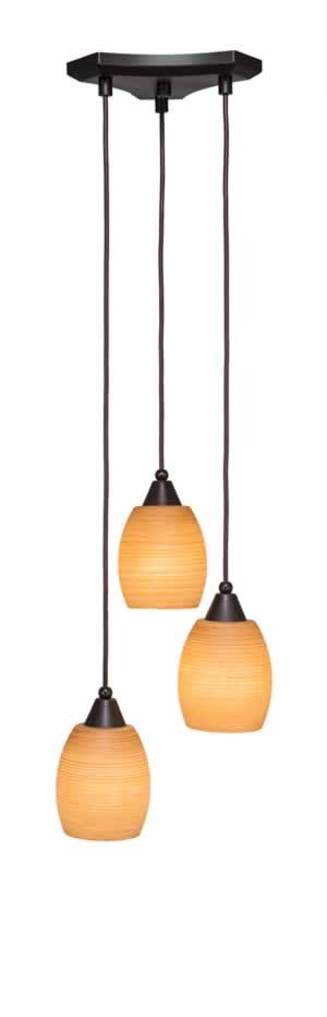 Europa 3 Light Multi Mini Pendant Shown In Dark Granite Finish With 5" Cayenne Linen Glass