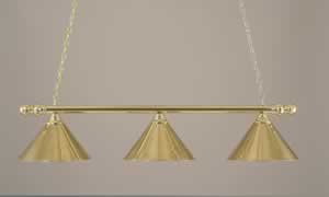 Polished Brass Finish 3 Light Round Bar w/Round Ends with Polished Brass Metal Shade