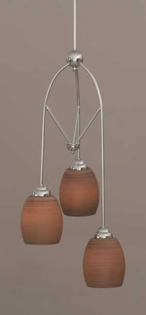 Contempo 3 Light Multi Mini Pendant With Hang Straight Swivel Shown In Chrome Nickel Finish With 5" Gray Linen Glass