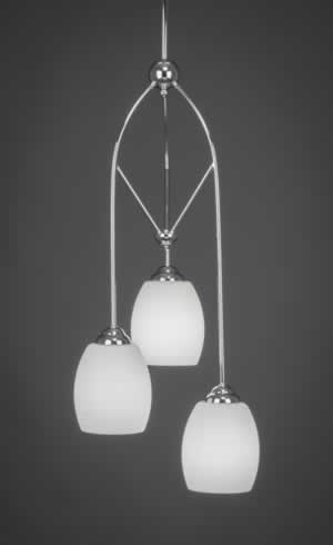 Contempo 3 Light Multi Mini Pendant With Hang Straight Swivel Shown In Chrome Nickel Finish With 5" White Linen Glass