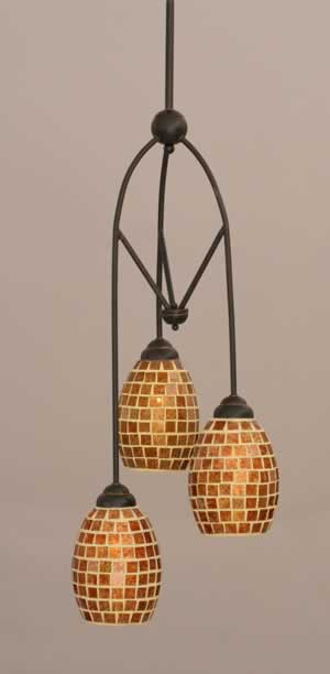 Contempo 3 Light Multi Mini Pendant With Hang Straight Swivel Shown In Dark Granite Finish With 5" Copper Mosaic Glass