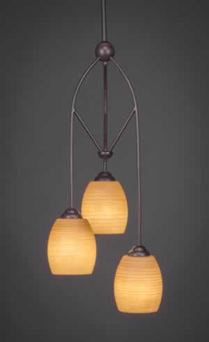 Contempo 3 Light Multi Mini Pendant With Hang Straight Swivel Shown In Dark Granite Finish With 5" Cayenne Linen Glass