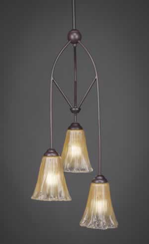 Contempo 3 Light Multi Mini Pendant With Hang Straight Swivel Shown In Dark Granite Finish With 7" Amber Crystal Glass