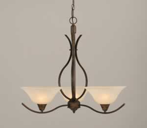 Swoop 3 Light Chandelier Shown In Bronze Finish With 10" Amber Marble Glass