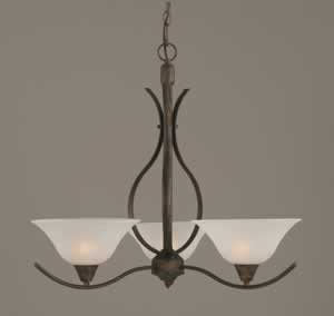 Swoop 3 Light Chandelier Shown In Bronze Finish With 10" White Marble Glass