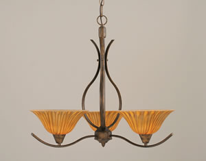 Swoop 3 Light Chandelier Shown In Bronze Finish With 10" Tiger Glass