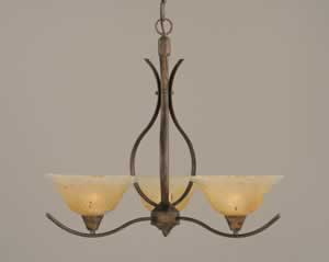 Swoop 3 Light Chandelier Shown In Bronze Finish With 10" Amber Crystal Glass