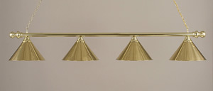 POLISHED BRASS Finish 4 LIGHT ROUND BAR W/ROUND ENDS WITH POLISHED BRASS METAL SHADE