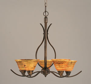 Swoop 5 Light Chandelier Shown In Bronze Finish With 7" Firré Saturn Glass