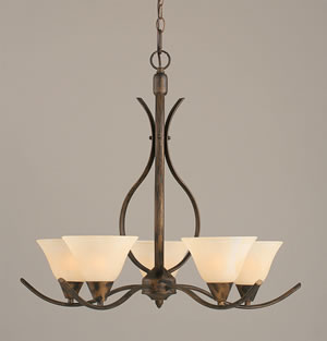 Swoop 5 Light Chandelier Shown In Bronze Finish With 7" Amber Marble Glass