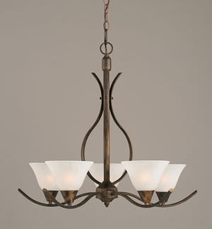 Swoop 5 Light Chandelier Shown In Bronze Finish With 7" White Marble Glass