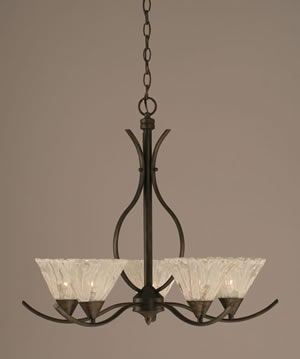 Swoop 5 Light Chandelier Shown In Bronze Finish With 7" Italian Ice Glass