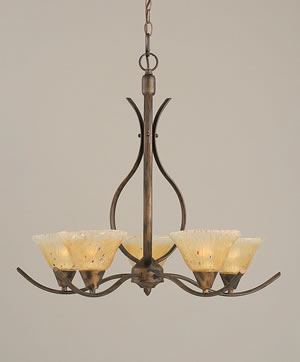 Swoop 5 Light Chandelier Shown In Bronze Finish With 7" Amber Crystal Glass