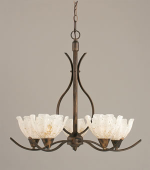 Swoop 5 Light Chandelier Shown In Bronze Finish With 7" Gold Ice Glass