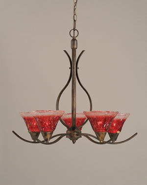 Swoop 5 Light Chandelier Shown In Bronze Finish With 7" Raspberry Crystal Glass