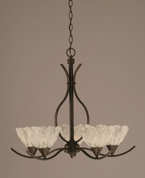 Swoop 5 Light Chandelier Shown In Bronze Finish With 7" Italian Ice Glass