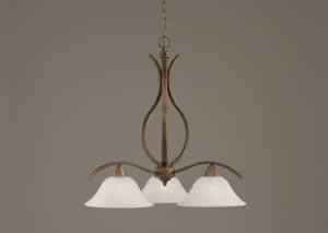 Swoop 3 Light Chandelier Shown In Bronze Finish With 10" Dew Drop Glass