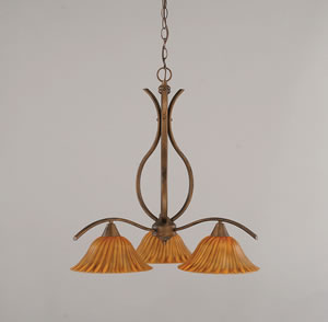 Swoop 3 Light Chandelier Shown In Bronze Finish With 10" Tiger Glass