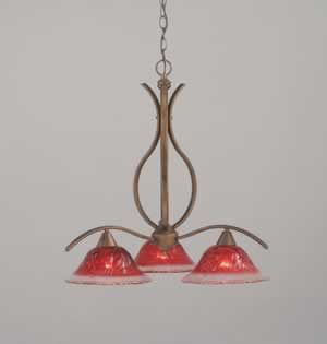 Swoop 3 Light Chandelier Shown In Bronze Finish With 10" Raspberry Crystal Glass