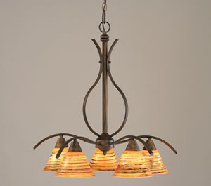 Swoop 5 Light Chandelier Shown In Bronze Finish With 7" Firré Saturn Glass