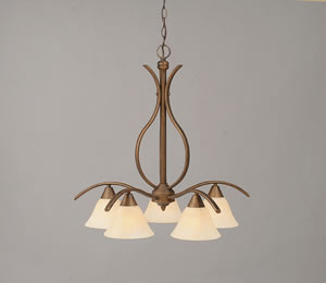 Swoop 5 Light Chandelier Shown In Bronze Finish With 7" Amber Marble Glass
