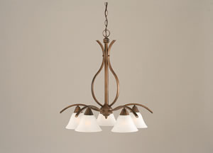 Swoop 5 Light Chandelier Shown In Bronze Finish With 7"" White Marble Glass
