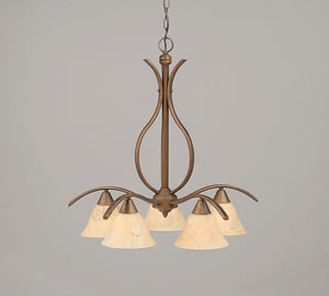 Swoop 5 Light Chandelier Shown In Bronze Finish With 7" Italian Marble Glass