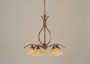 Swoop 5 Light Chandelier Shown In Bronze Finish With 7" Amber Crystal Glass