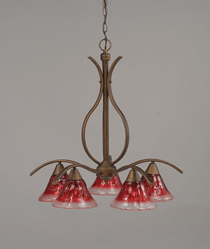 Swoop 5 Light Chandelier Shown In Bronze Finish With 7" Raspberry Crystal Glass