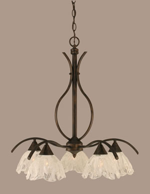 Swoop 5 Light Chandelier Shown In Bronze Finish With 7" Italian Ice Glass