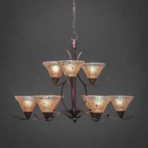 Swoop 9 Light Chandelier Shown In Bronze Finish With 7" Amber Crystal Glass