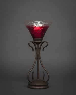 Swan Table Lamp Shown In Bronze Finish With 7" Raspberry Crystal Glass