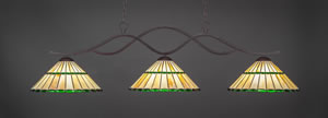 Revo 3 Light Bar Shown In Dark Granite Finish With 15.5" Honey Glass & Green Jewels Tiffany Glass