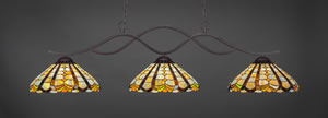 Revo 3 Light Bar Shown In Dark Granite Finish With 16" Honey & Brown Scallop Tiffany Glass