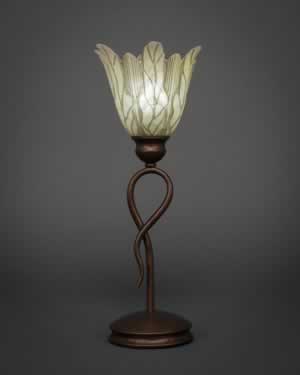 Leaf Mini Table Lamp Shown In Bronze Finish With 7" Vanilla Leaf Glass