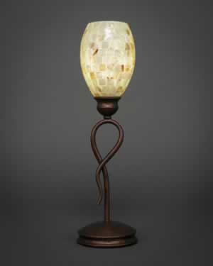 Leaf Mini Table Lamp Shown In Bronze Finish With 5" Ivory Glaze Seashell Glass