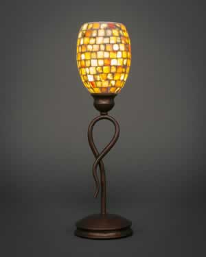 Leaf Mini Table Lamp Shown In Bronze Finish With 5" Sea Haze Seashell Glass
