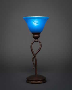 Leaf Mini Table Lamp Shown In Bronze Finish With 7" Blue Italian Glass