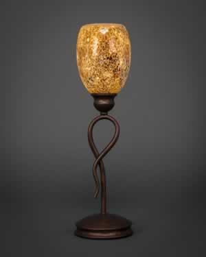 Leaf Mini Table Lamp Shown In Bronze Finish With 5" Gold Fusion Glass