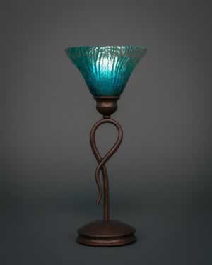 Leaf Mini Table Lamp Shown In Bronze Finish With 7" Teal Crystal Glass